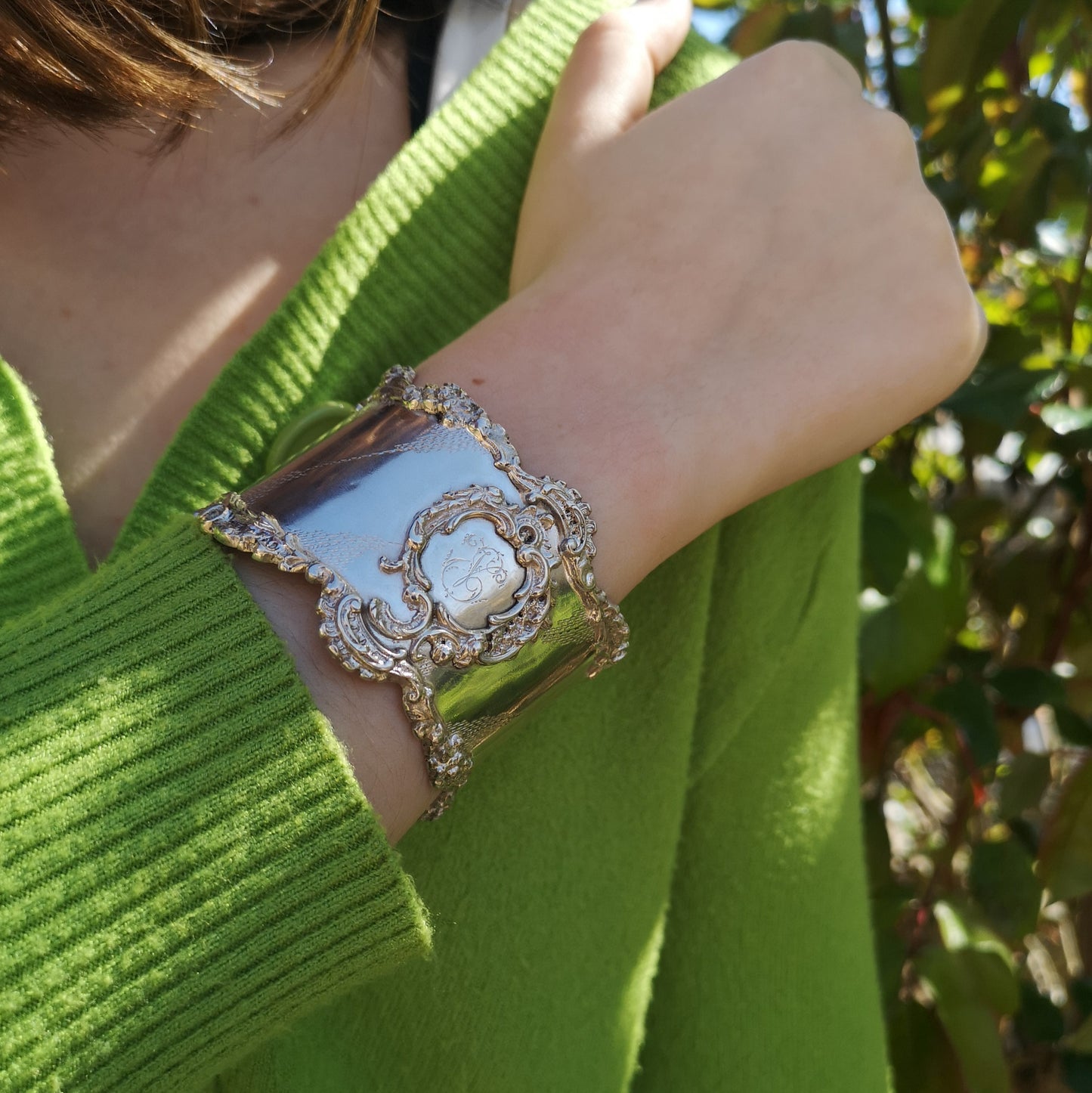 Vintage sterling silver bracelet - upcycled napkin 1897 ring