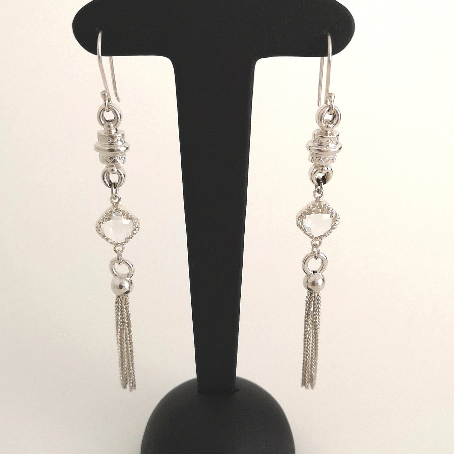 Sterling silver and cut rock crystal earrings "upcycled"