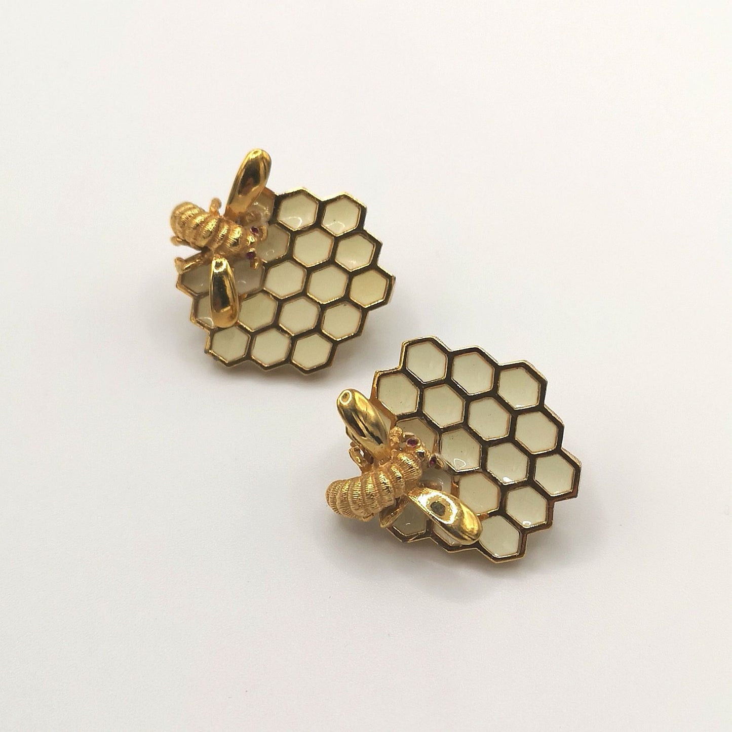 Rare Honeycomb earrings 1960 signed Boucher