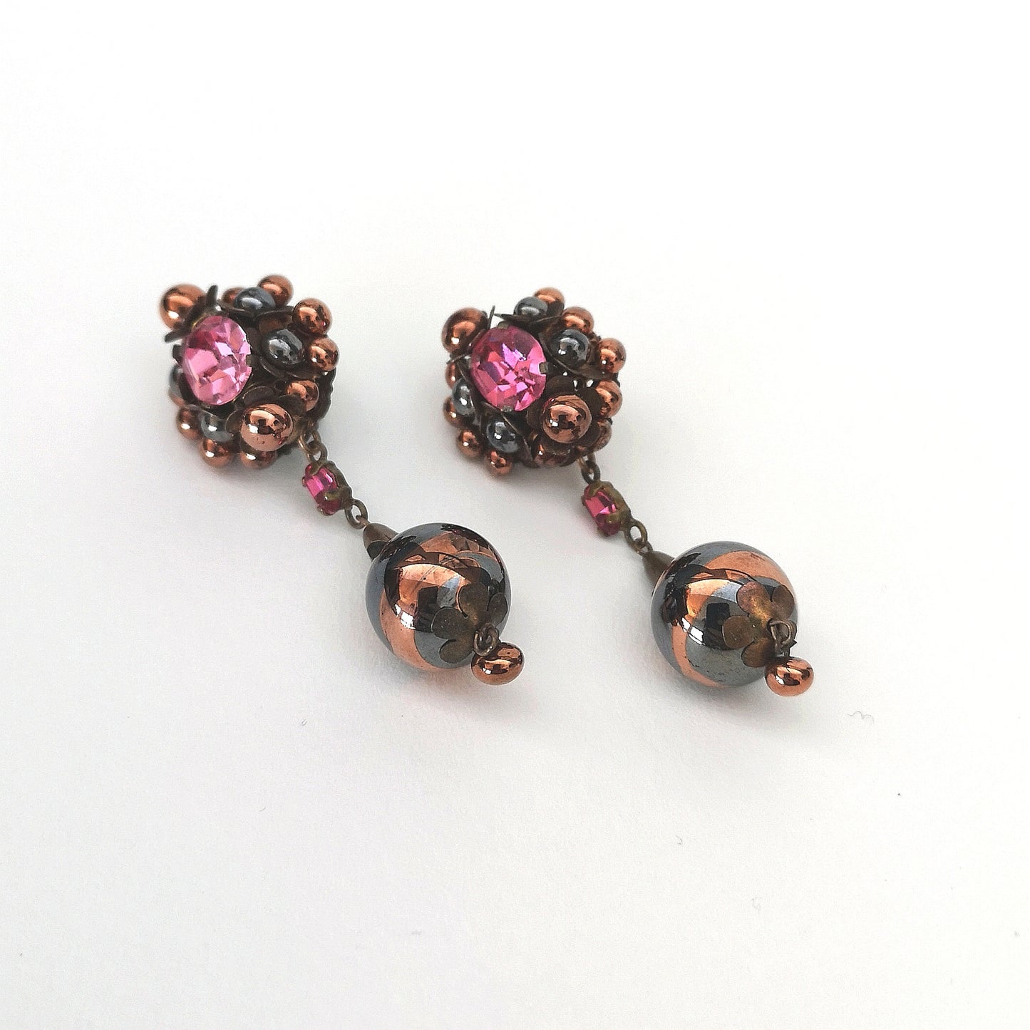 Vintage 50' glass beads and rhinstones earrings